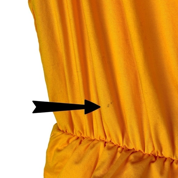RACHEL PARCELL COTTON POPLIN FLUTTER SLEEVE RUFFLE TIER AMBER YELLOW MIDI DRESS - Picture 8 of 11